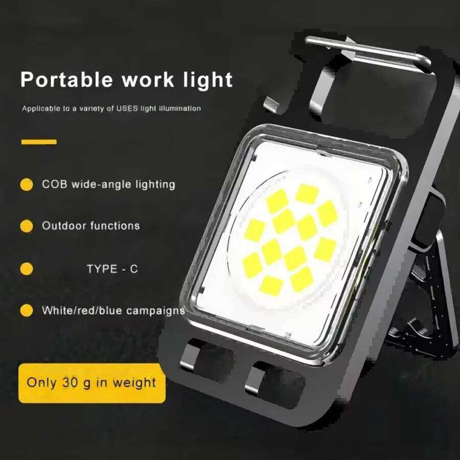 Multifunctional Portable Lamp With Magnetic Red And Blue Warning Lights COB Built-In Battery Rechargeable Keychain Work Light S260302