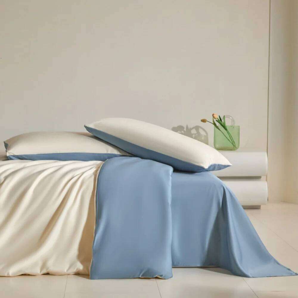 Luxury Ice Silk Bedding Solid Color Quilt Smooth Cool Four Piece Set Duvet Cover Bed Sheet Pillowcase Bedroom Decor W260302