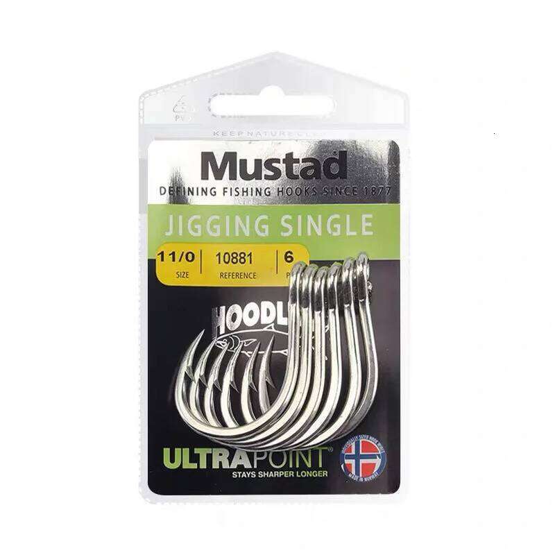 Mustad Single 4X Enhance Hoodlum 10881 Slow Jigging Fish Boat Trolling Offshore Fishing Hook Z260228