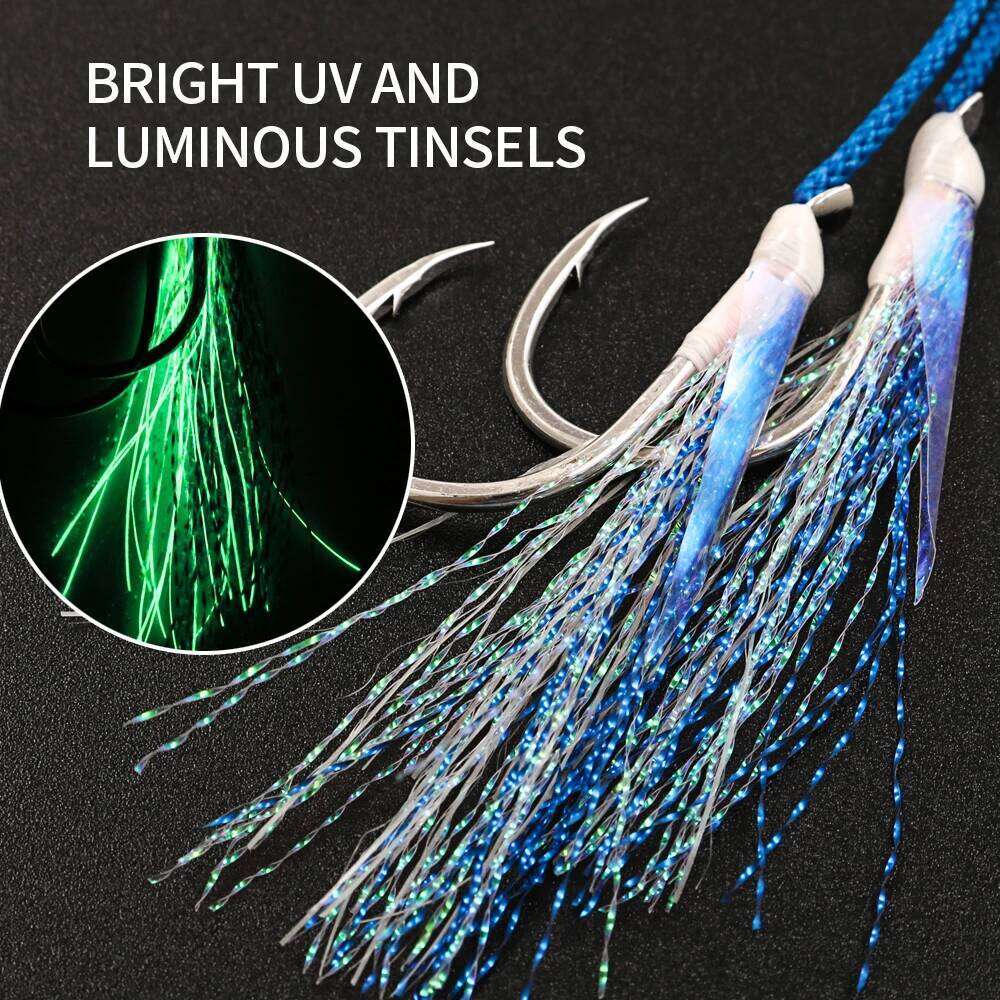 JIGGING PRO Twin Assist Hooks 1/0 2/0 3/0 4/0 Double Barbed BKK High Carbon Steel Fishing With Glow Feather Jigging Hook Z260228