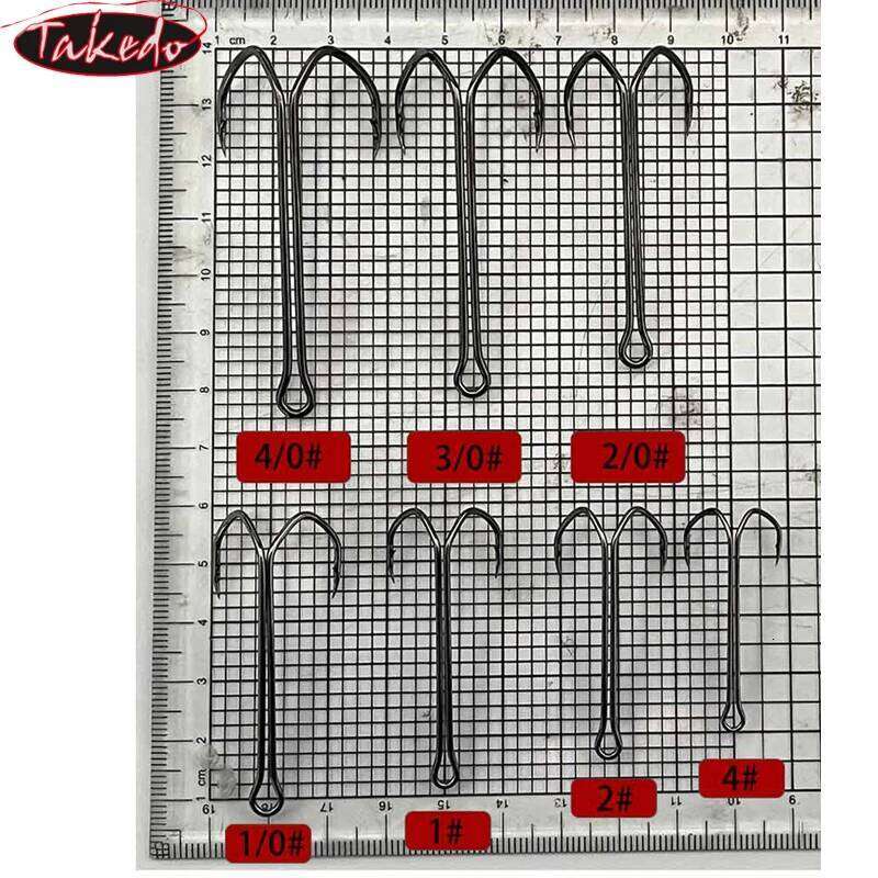 TAKEDO 10PCS SDL-38BC Double 6#-4/0 Cutting Delta Point Long Shank Hook Hight Carbon Steel Fishing Hooks Frog Lure Z260228