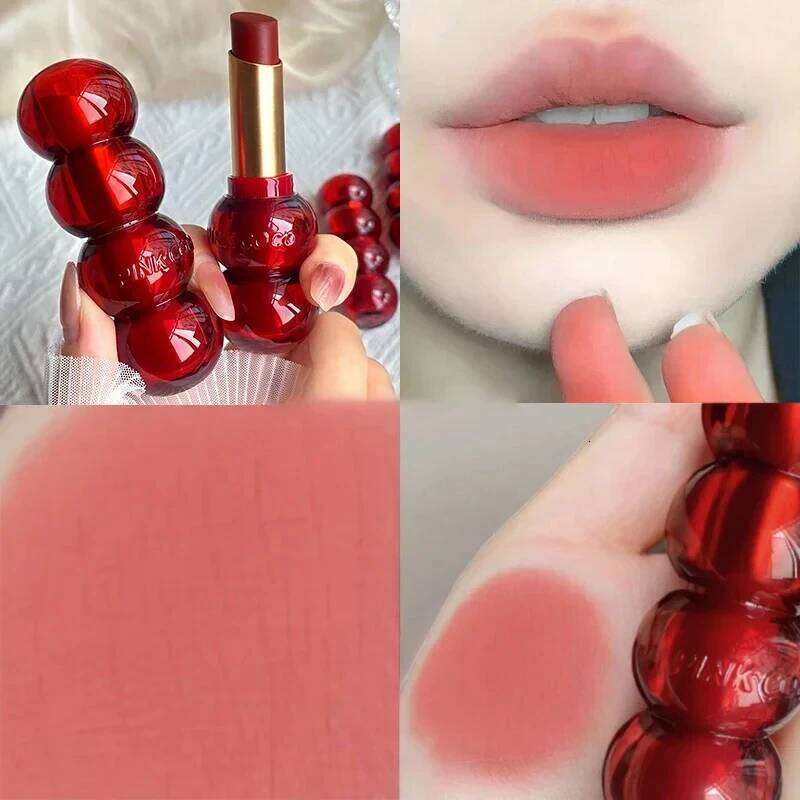 Matte Velvet Lipstick Cute Gourd Shape Easy To Wear Solid Gloss Waterproof Non-stick Cup Lip Tint Korea Makeup Cosmetics H260302