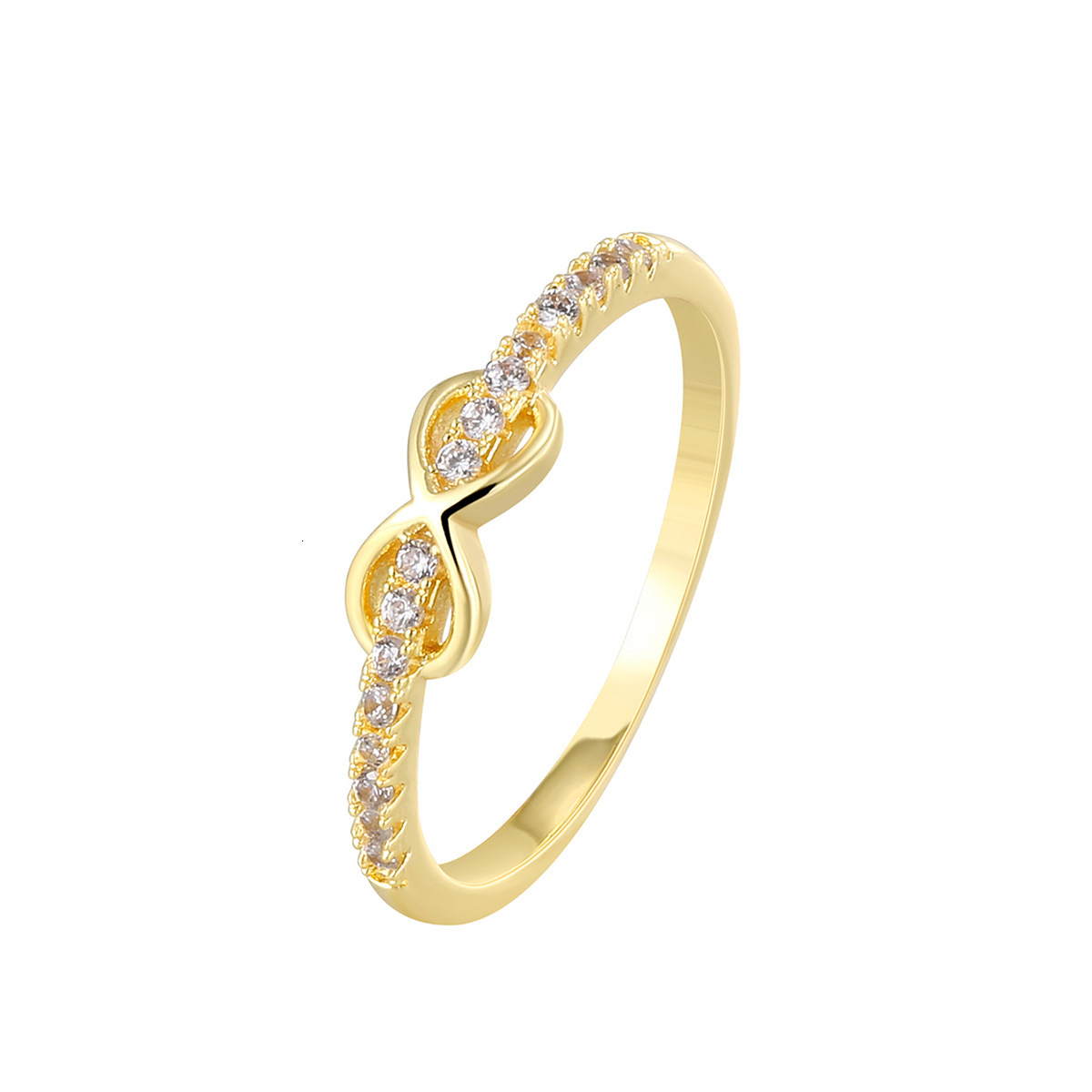 Ring Light Luxury Design For Women, Gold-Plated Figure-Eight Knot Ring With Zirconia Ring
