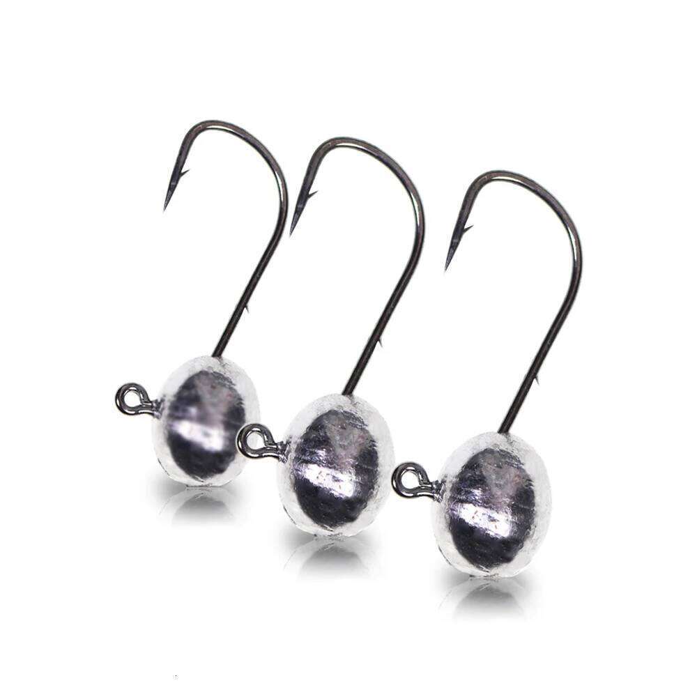 ICERIO 10PCS 2g 3g 4g 5g Oval Shape Ball Weighted Jig Head Double Barbed Soft Worm Lure Hook For Fishing Z260228