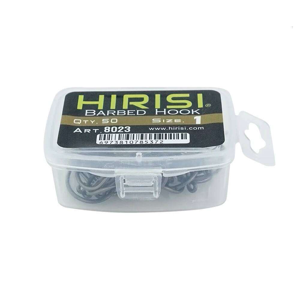 Hirisi 50Pcs Fish Hook PTFE Coated Barbed Fishing Hooks Terminal Tackle 8023 Z260228