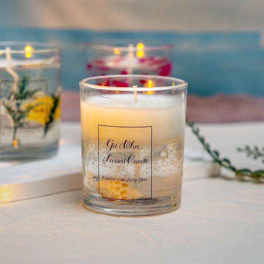 luxury Dried Flower Gel Candle Gift Set-Soy Wax in Crystal Vase, Scented Souvenir&Home Centerpiece with Vegan Aromatherapy W260303