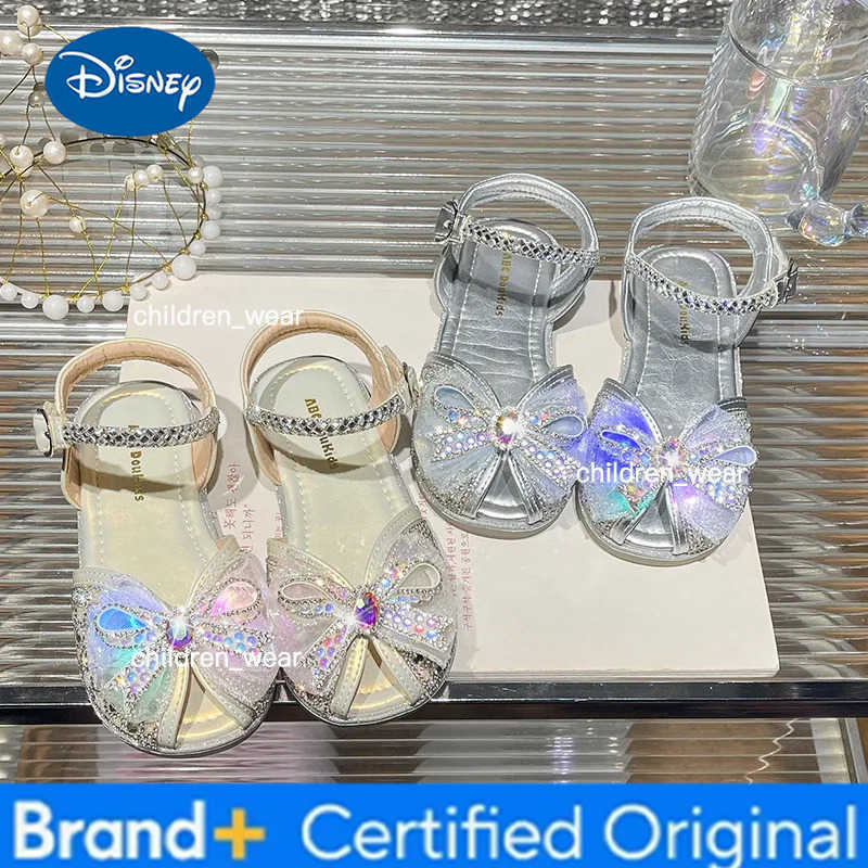 Disney Childrens LED Princess Shoes Thread Rhinestone Soft Flat Shoe Fashion Cute Non Slip Girls Sandals Butterfly Luminous Shoes H260303