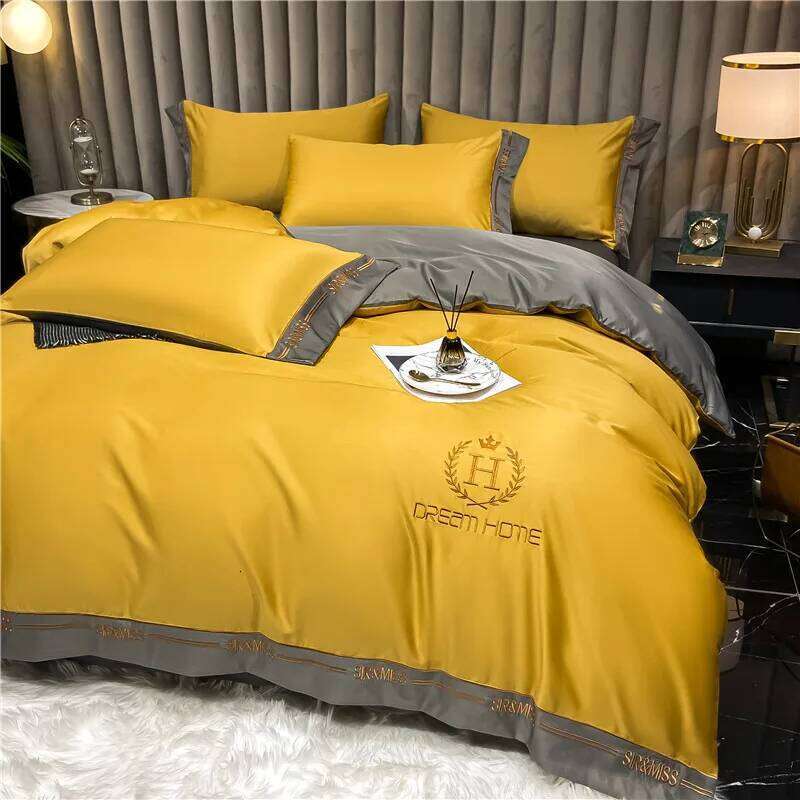 Customizable orange high-end cotton four-piece set household summer thin quilt cover W260302