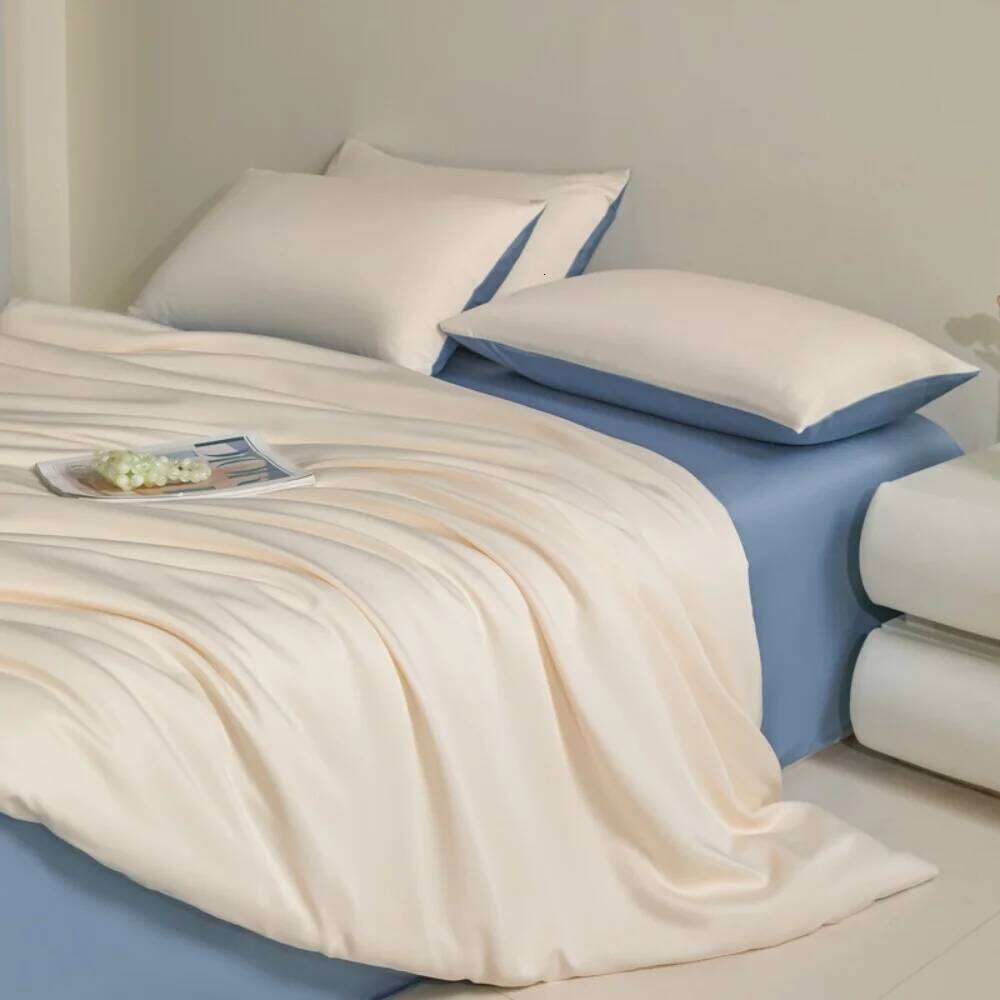 Luxury Ice Silk Bedding Solid Color Quilt Smooth Cool Four Piece Set Duvet Cover Bed Sheet Pillowcase Bedroom Decor W260302