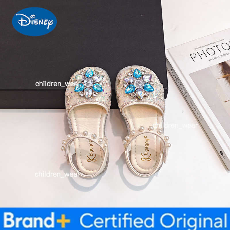 Disney Girls Sequins Crystal Princess Sandals Children Toes Capped Hollow Out Shoes Soft Bottom Fashion Kids Performance Shoes H260303