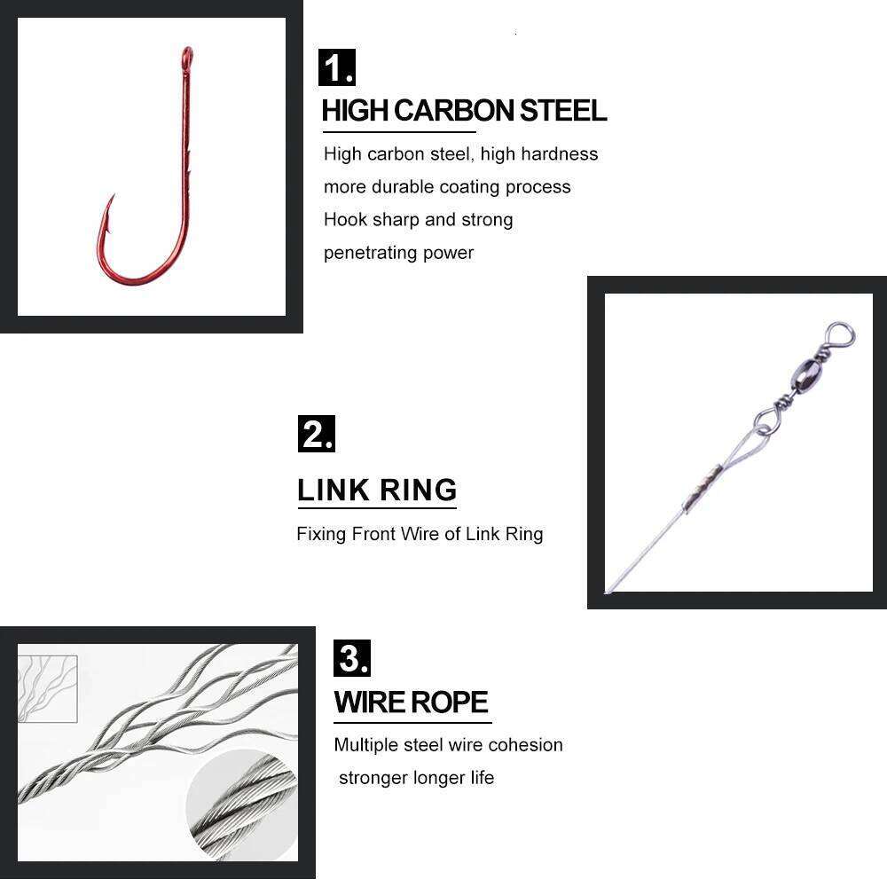 FISH KING Anti Bite Line Steel Wire Leader WIth 3/0-6# Hook With Swivel 5-20KG Fishing Tackle Gear Z260228