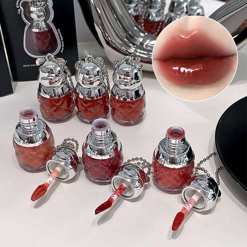 Gege Cute Bear Light Pitcher Glossy Dry Leather, High Gloss Ugly Lips, Accessories Lip Glaze, Highly Rich, White and Colors, Learn Man's Heart in