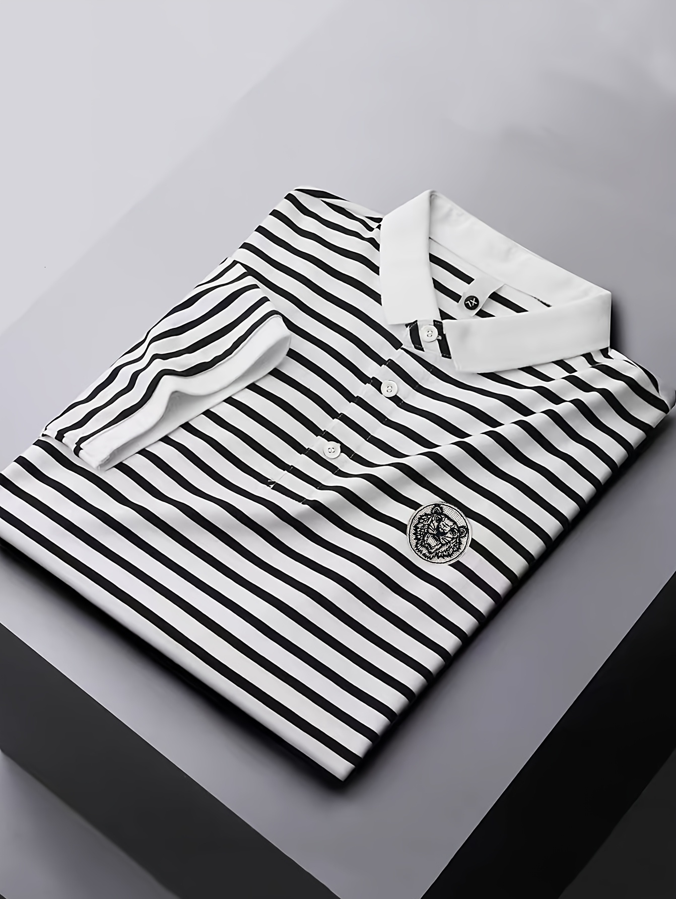 Luxury Brand Designer Clothes Embroidered Striped Short Sleeve Polo Shirt | Casual Skinny Fit Men's T-Shirt, Medium Stretch Fabric, No Belt, Anim