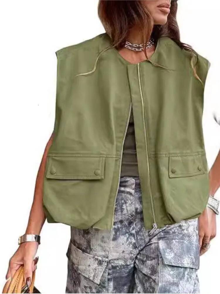 Women's Zip Up Vest Fashion Sleeveless Loose Jacket Solid Color Oversized Jackets 2025 Spring Autumn Casual Street Style Tops dongdumaoyi