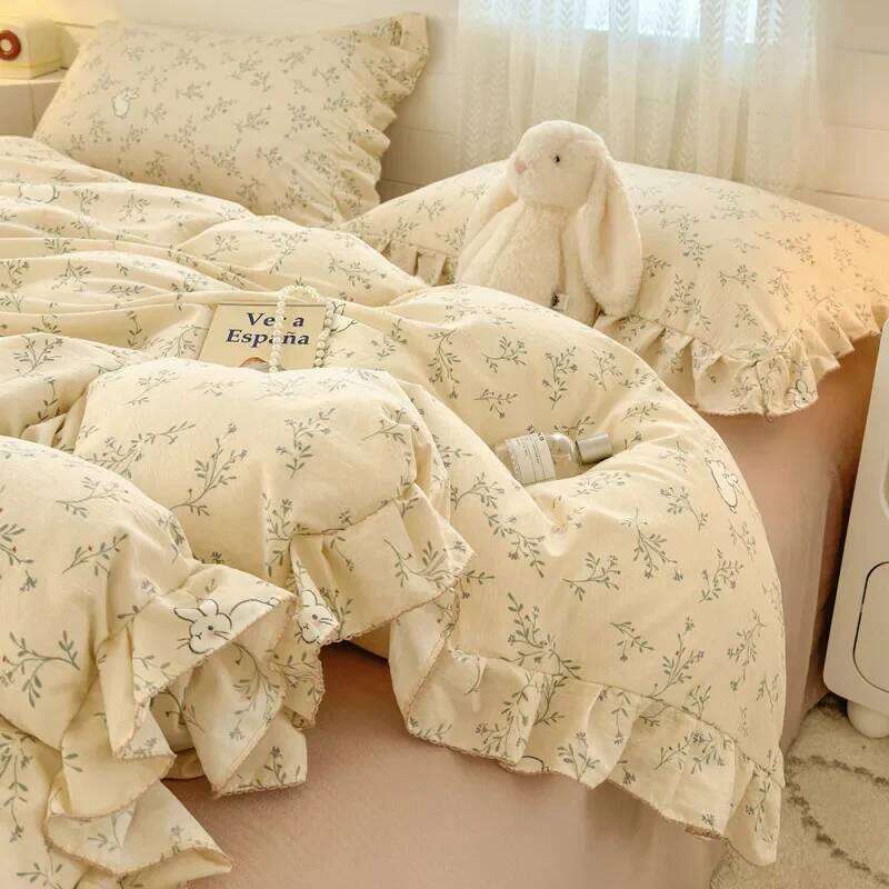 2025 Princess Style Bedding Sets Ruffle Lace Bow Quilt Romantic Bedclothes Decor Woman Girls Bedroom Duvet Cover 4pcs W260302 W260302