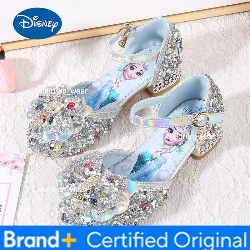 Disney Girls Princess Heeled Shoes Fashion Crystal Leather Shoes for Kids Show Performance H260303