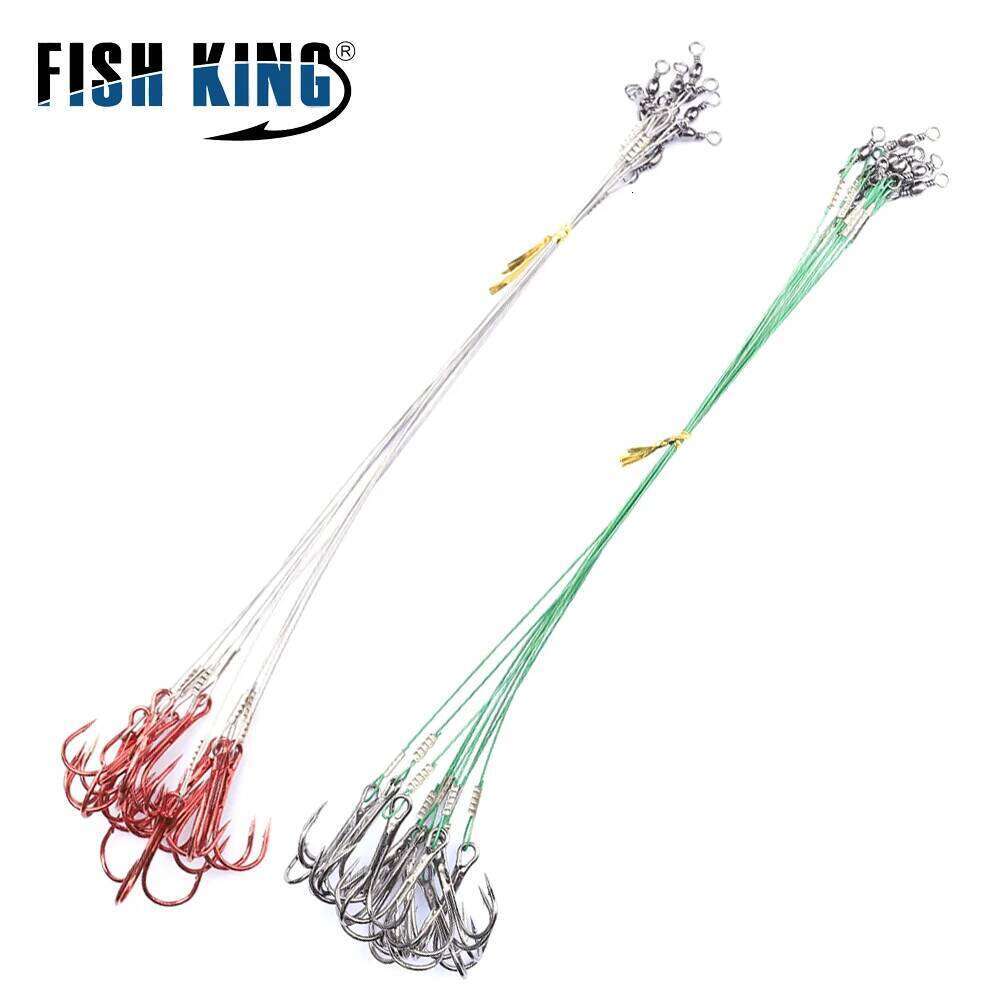 FISH KING 15-25cm Anti Bite Steel Wire Leader Leashes For With Red Baitholder Hook Swivel Fishing Line Pike Bass Z260228