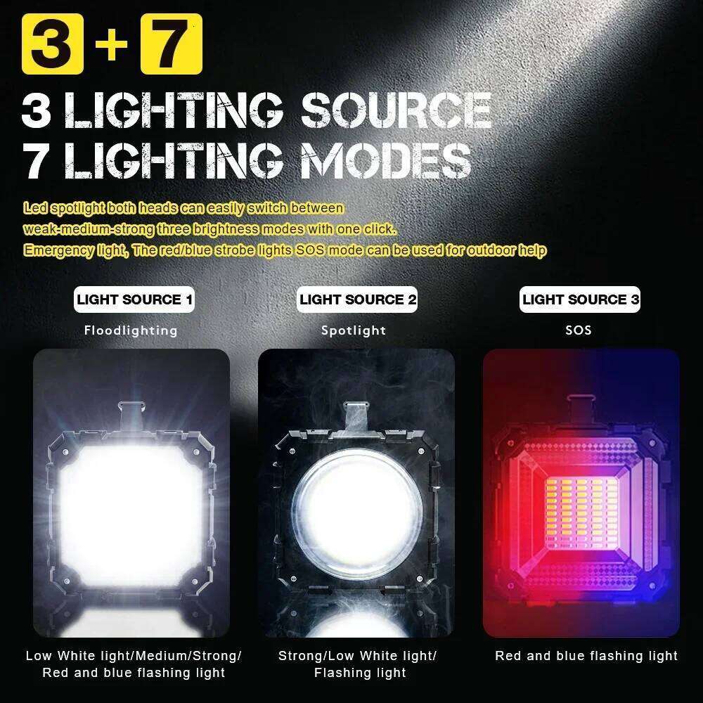 Double Head Handheld Searchlight USB Rechargeable LED Super Bright Flashlight 10000mAh High Power Floodlight For Fishing Camping S260302