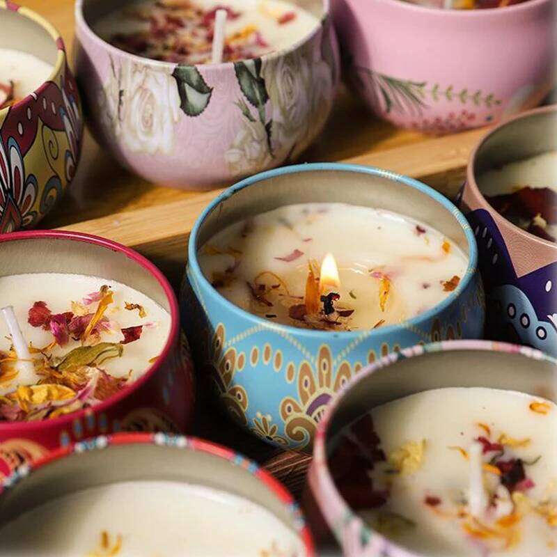 1pc Candles Iron Box Soy Wax Scented Dried Flower Aromatherapy Birthday Candle Home Hotel Wedding Decoration W260303