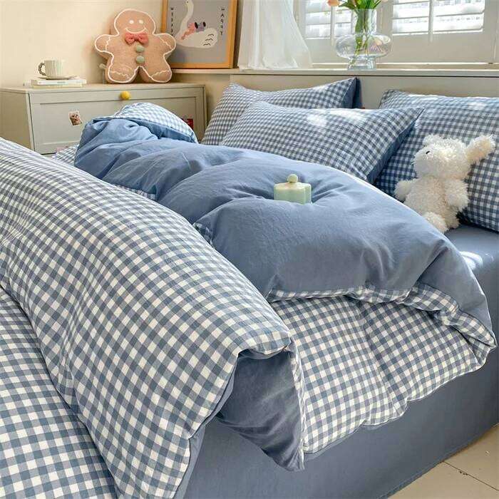 Cover Linen Pure Four-piece Set Simple Checkered Washed Cotton Bed Sheets Duvet Covers Striped Bedding W260302