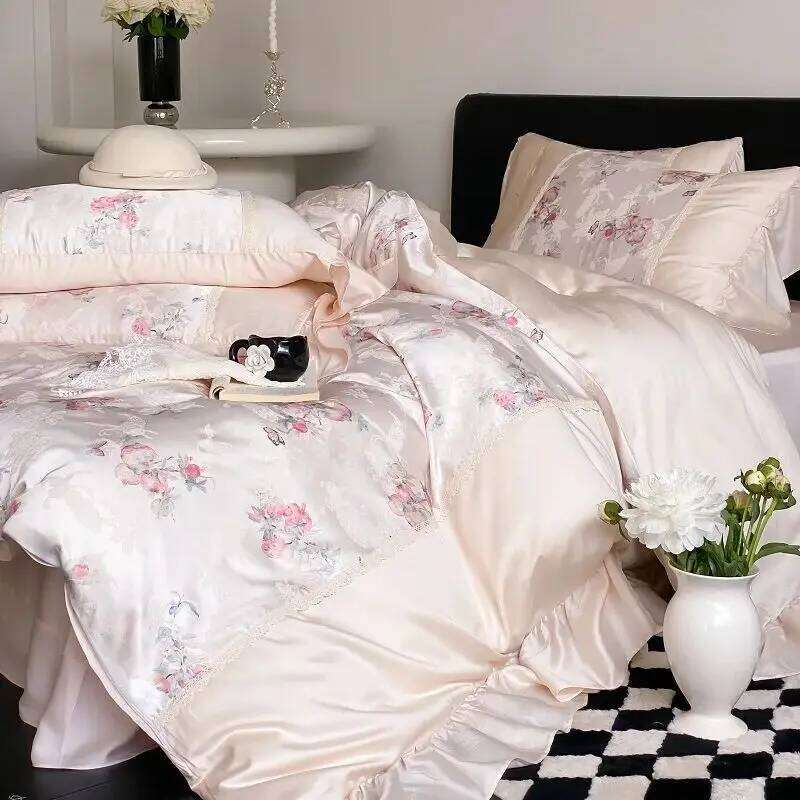 Vintage Jacquard Lyocell Bamboo Fiber Soft Silky Skin-friendly Bedding Set Duvet Cover Bed Sheet/Fitted Sheet Pillowcases 4Pcs W260302