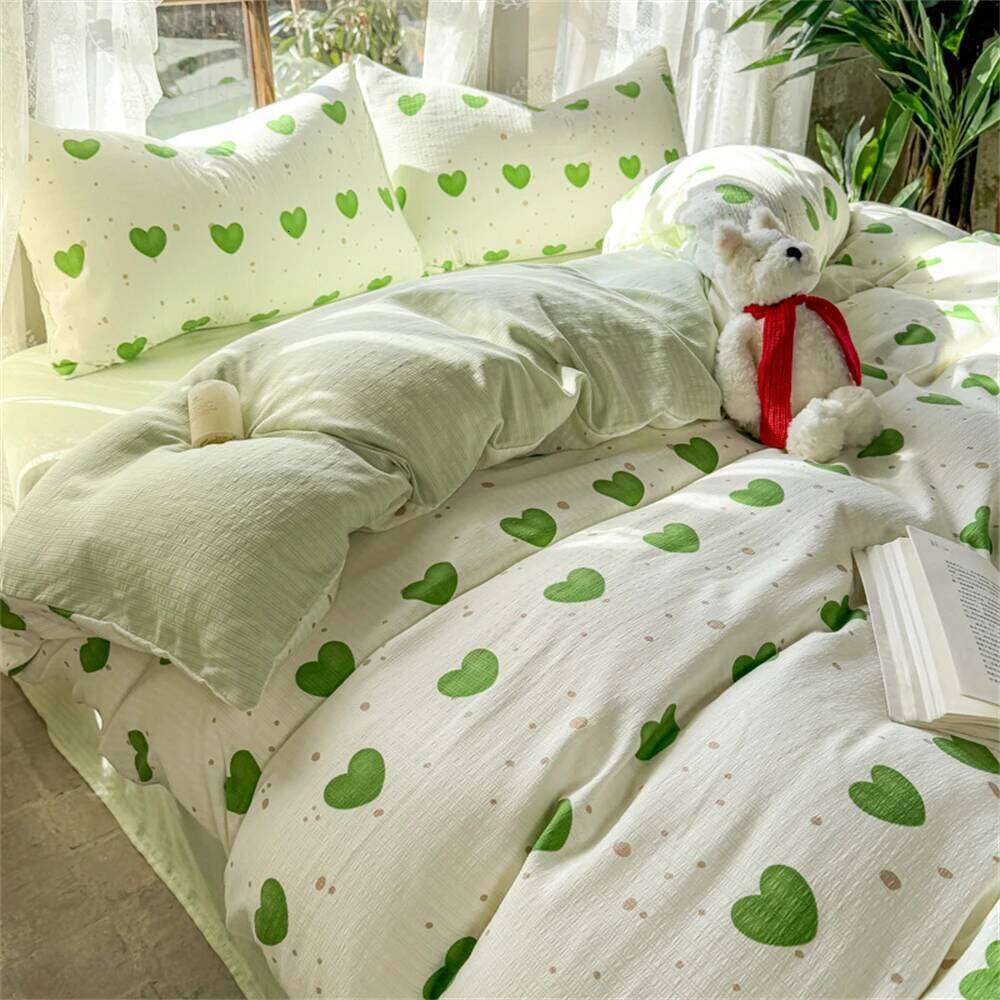 Printed with Pillowcase Washed Cotton Duvet Cover Four-Piece Set Comforter Bedding Sets for Double Bed Home Textiles W260302
