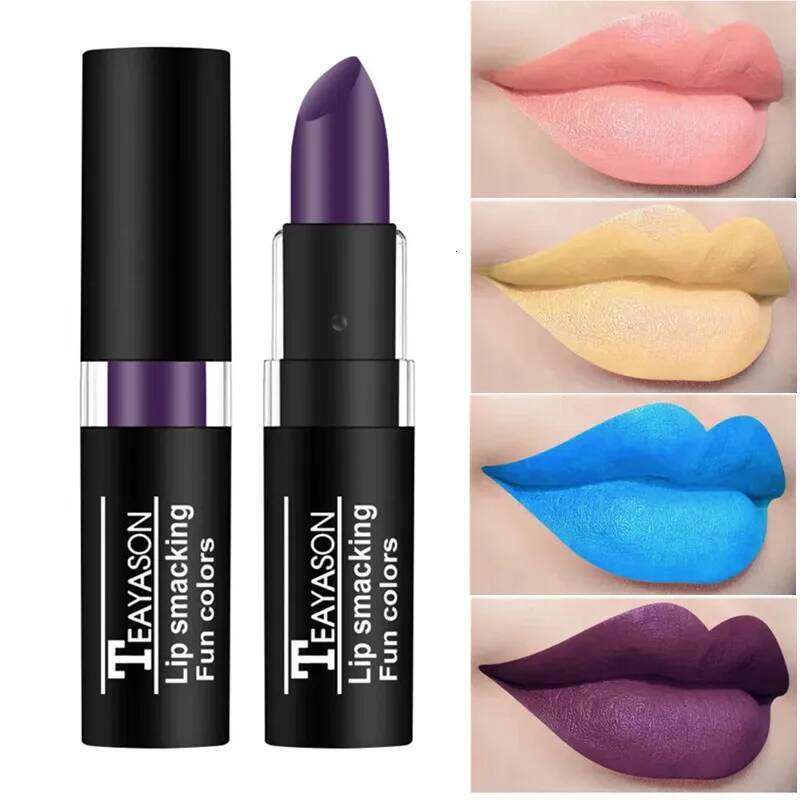 12Colors Matte Lipstick Black Green Sexy Red Velvet Gloss Long Lasting Non-stick Women Lip Tint Make Up Facial Body Cosmetic H260302