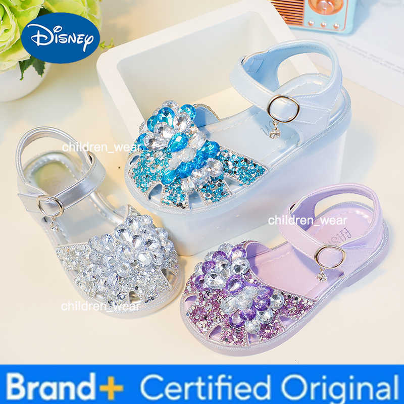 Disney Girls Sequins Crystal Princess Sandals Children Toes Capped Hollow Out Shoes Soft Bottom Kids Performance Shoes Size 23-34 H260303