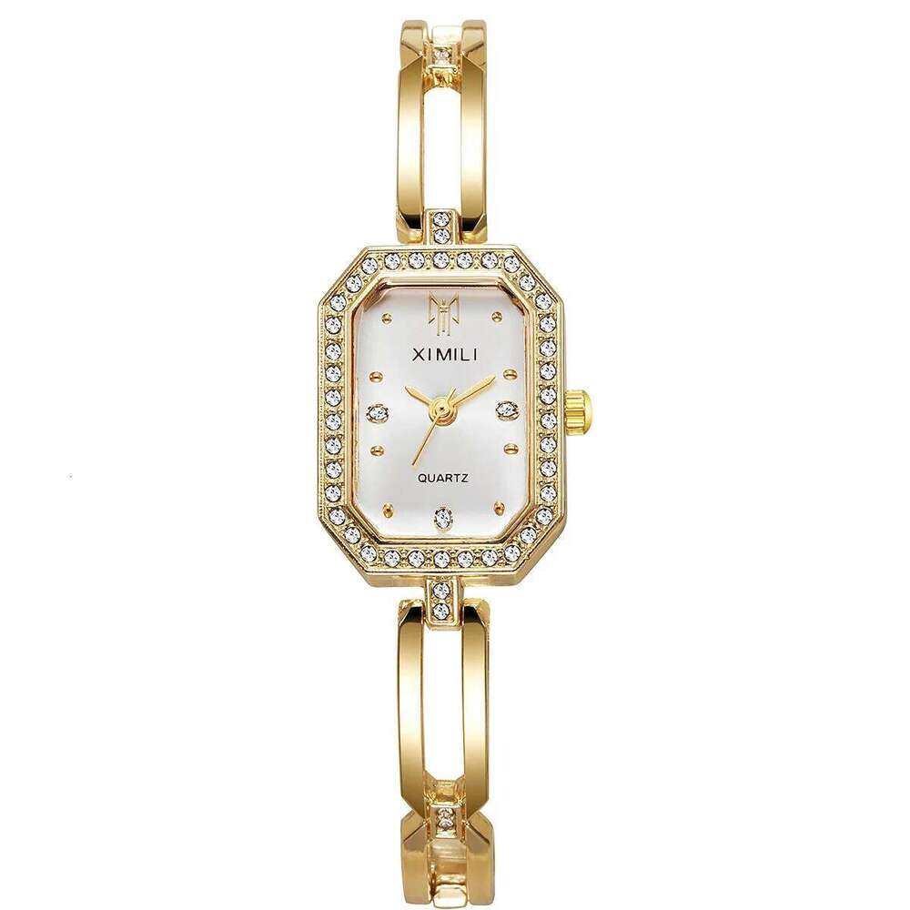 Women's Fashion Rectangular Compact Diamond Set Noble Gold Bracelet Watch Without Box XJ260303