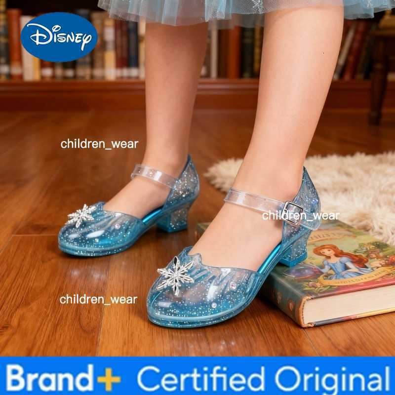 Disney Childrens Sandals Summer Crystal Shoes Classic Frozen Princess Elsa Jelly High Heels Party Dance Blue Shoes Size 26-35 H260303