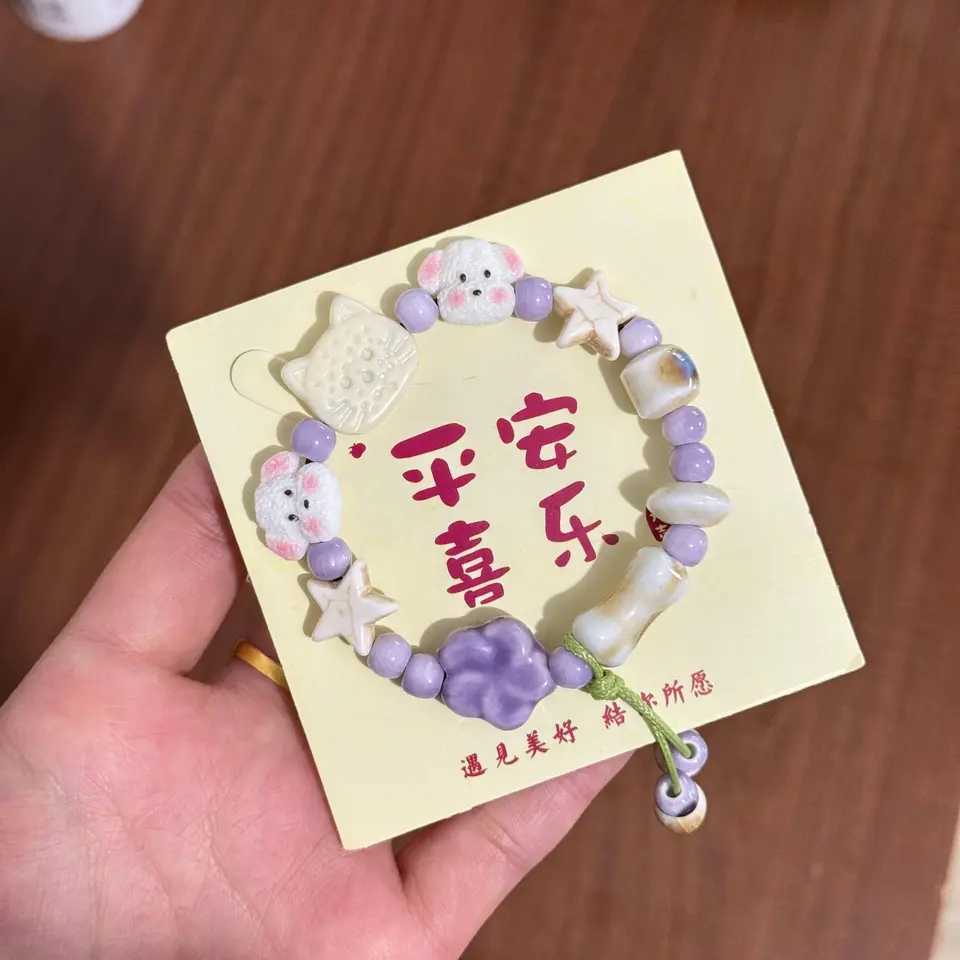 High-value cute ceramic girl heart bracelet Cat and puppy jewelry under the sky High-end versatile hand jewelry H260303