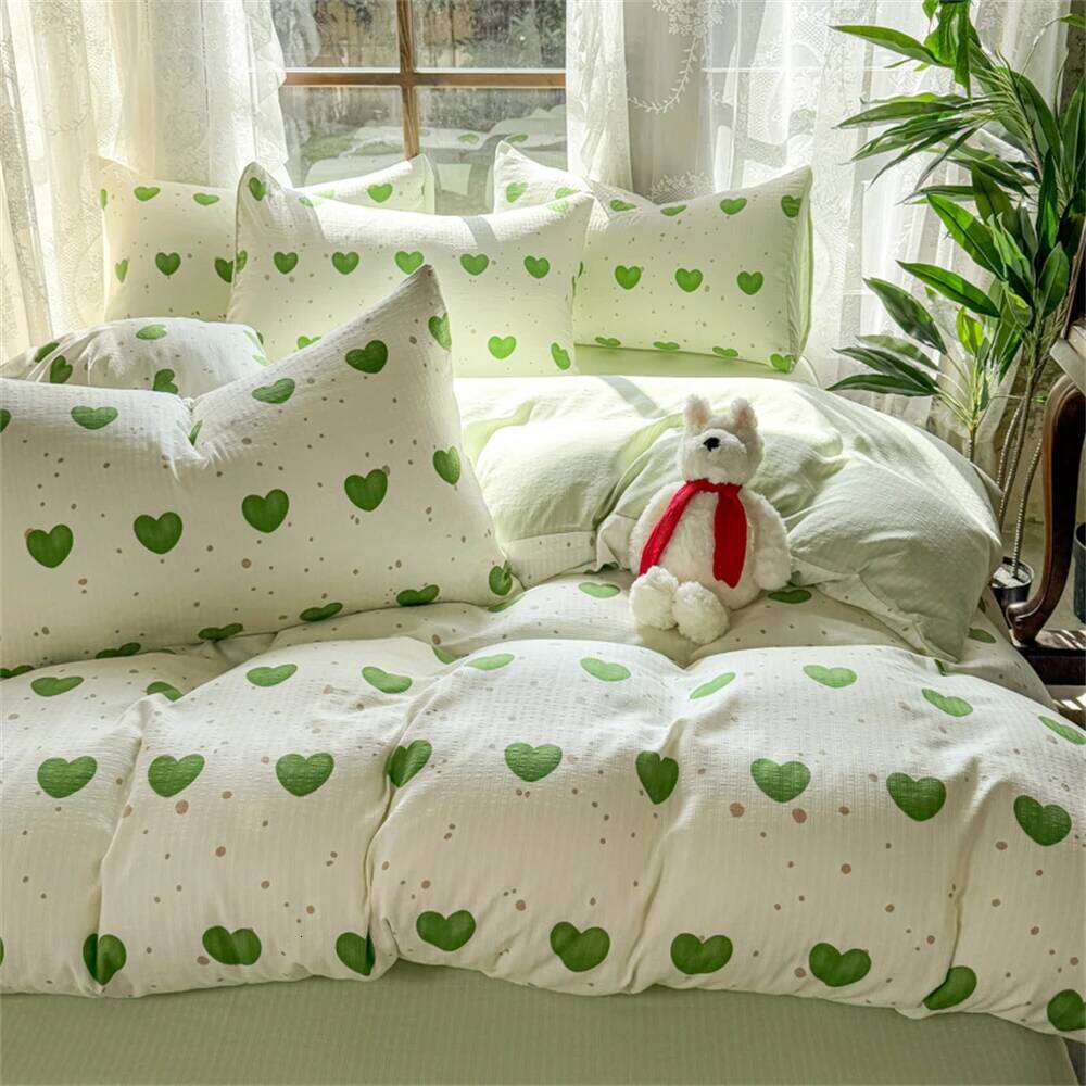 Printed with Pillowcase Washed Cotton Duvet Cover Four-Piece Set Comforter Bedding Sets for Double Bed Home Textiles W260302