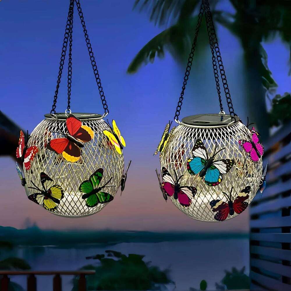 1pc Solar-Powered Butterfly Lanterns Metal Hanging Lights, Yard Decor - Holiday Gift Solar Outdoor Decorations S260302