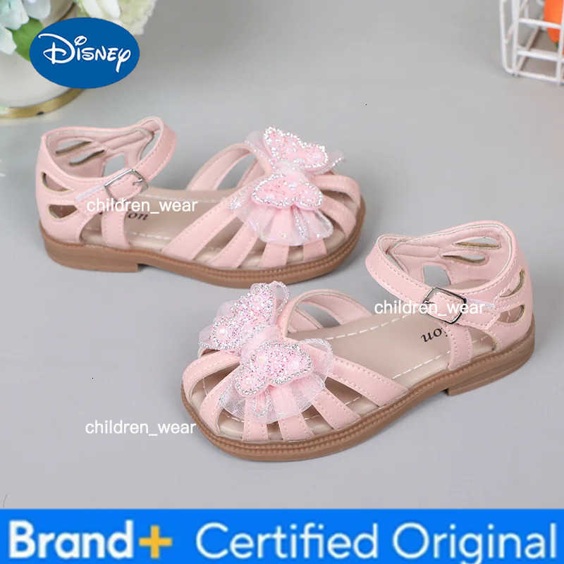 Disney 2025 Summer Girls Sandals Princess Beach Shoes Cut-outs Kids Sandals Crystal Butterfly Lace Sweet Soft Breathable Anti-kick Cute H260303