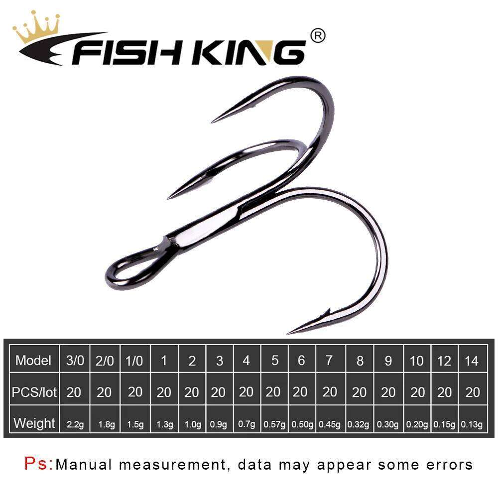 FISH KING 20pcs/pack Black Nickel High Carbon Steel Overturned Treble Hook Hard Soft Lure Bass Fishing Tackle Z260228