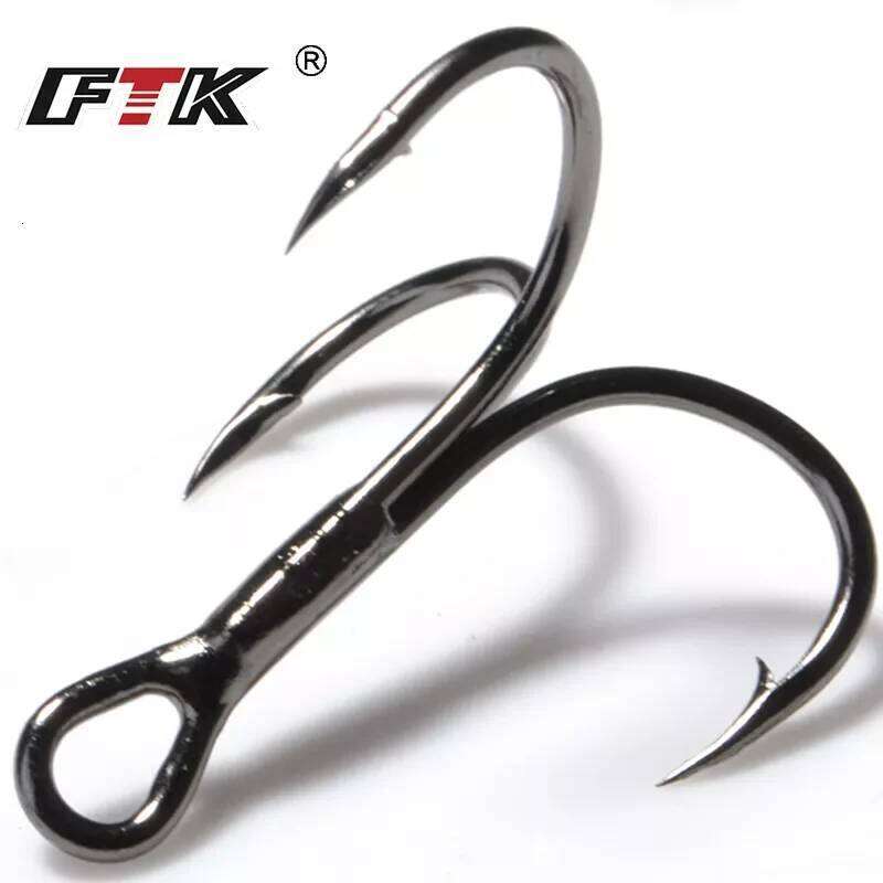 FTK 15-20pcs Overturned Treble High Carbon Steel Black 2/4/6/8/10# For Lure Triple Hook Fishing Tackle Z260228