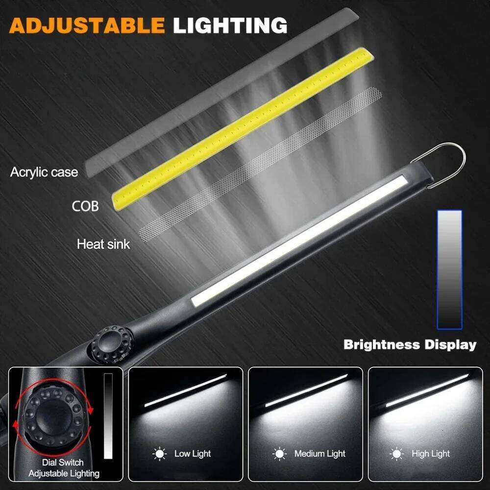 Rechargeable COB Work - 700LM Brightness Magnetic Base&Hook,Dimmable Emergency Light for Car Repair Inspection Camping S260302