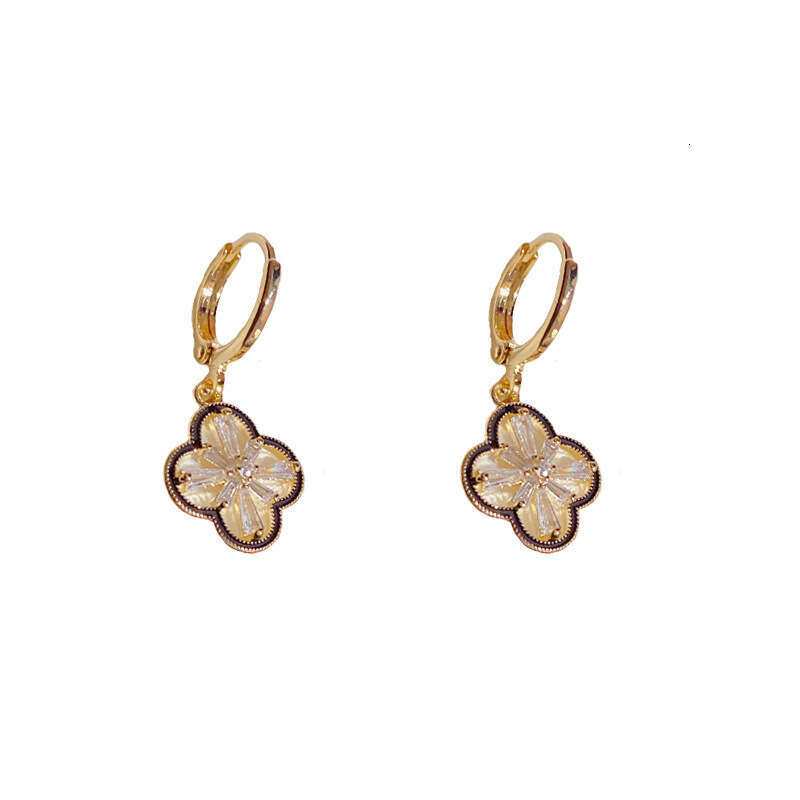 Womens Jewelry Earrings Hoop Crystal Inlay Clover Dangle Studs Two-Tone Contrast Rim Huggie Earrings for Women