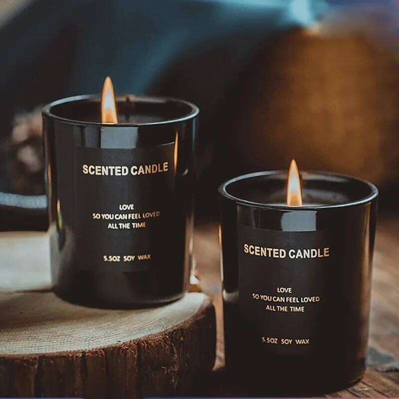 100% Natural Soy Wax Sandalwood Jar Black Scented Candles Glass Container Home Decorative Vase W260303