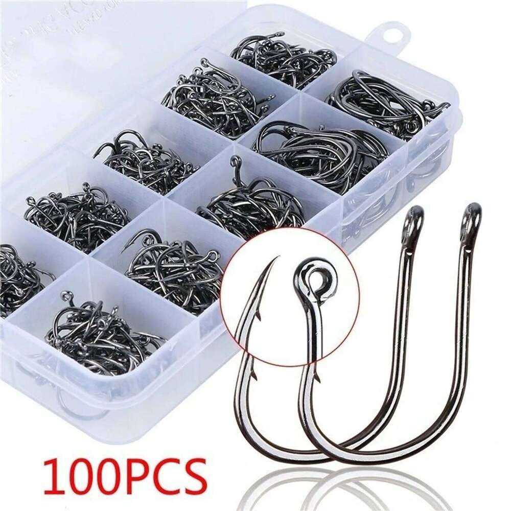 100pcs 3-12# Stainless Steel Carbon With Loop Sharp Barbed Boxed Hook Set Fishing Accessories Z260228