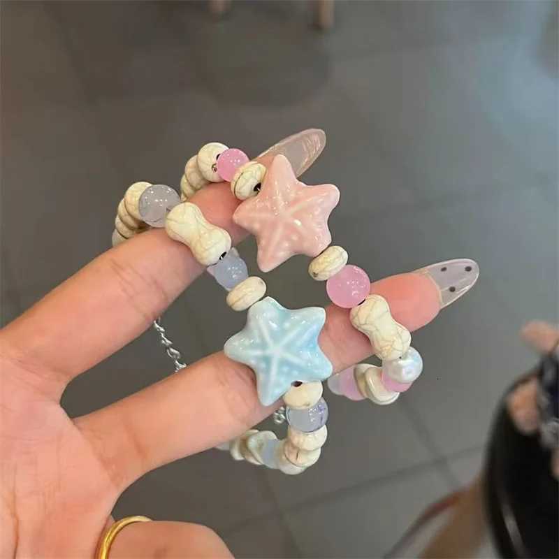 Korean Sweet Ceramic Starfish Bracelets for Women Girls Handmade Pink Blue Beaded Bracelet Aesthetic Y2K Jewelry Friendship Gift H260303