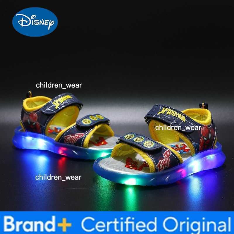 Disney Cartoon Childrens Casual Shoes LED Light Sandals Shining Summer Beach Open Peep Toe Red Black Sandals Size 21-31 H260303