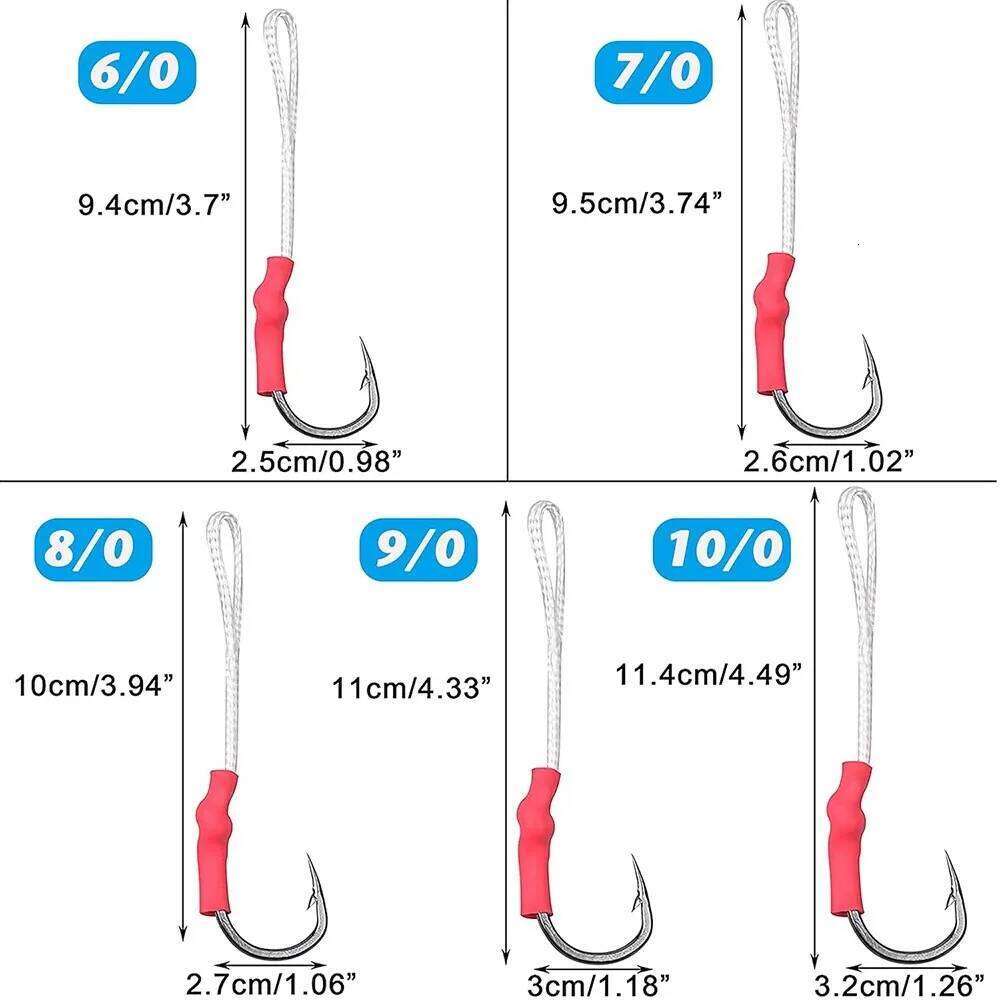 10Pcs with PE Line Stainless Steel Vertical Jigging Assist Saltwater Fishing Jigs Hooks for Tuna Z260228
