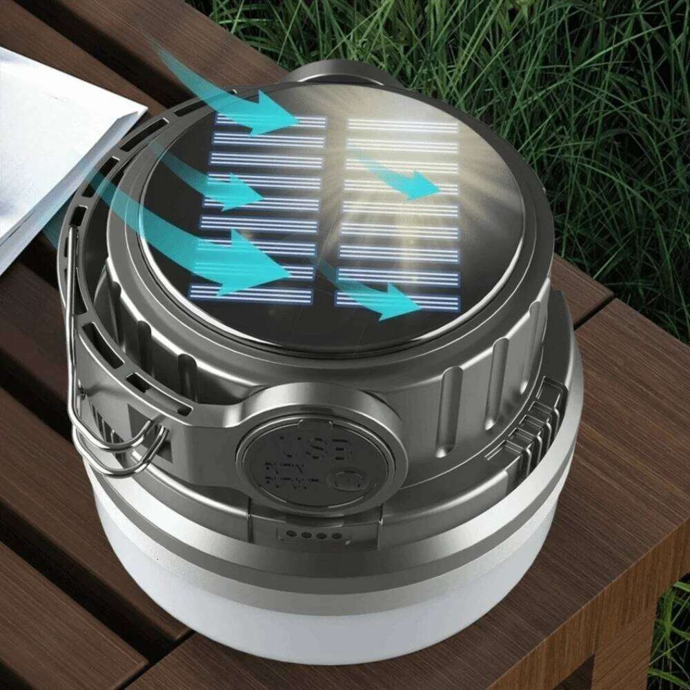 Bright With Hook Solar Camping Lantern LED Hanging Tent Portable Lamp Waterproof USB Rechargeable Emergency Light Outdoor S260302