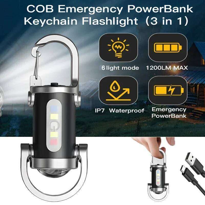 1/2Pcs Rechargeable Flashlight Multifunction COB Work 6 Modes Emergency Keychain Light for Walking Search Hiking S260302