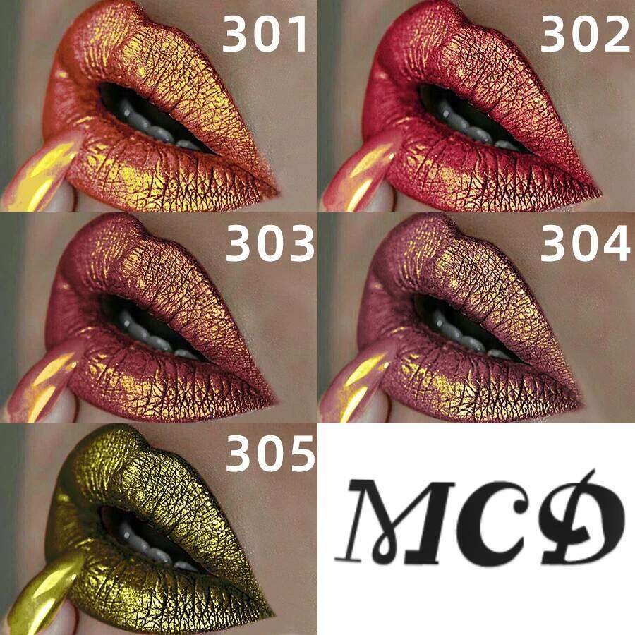 5 colors pearlescent metallic lipstick bold& intense glitter shinny tint long lasting senior matte lip makeup gifts H260302