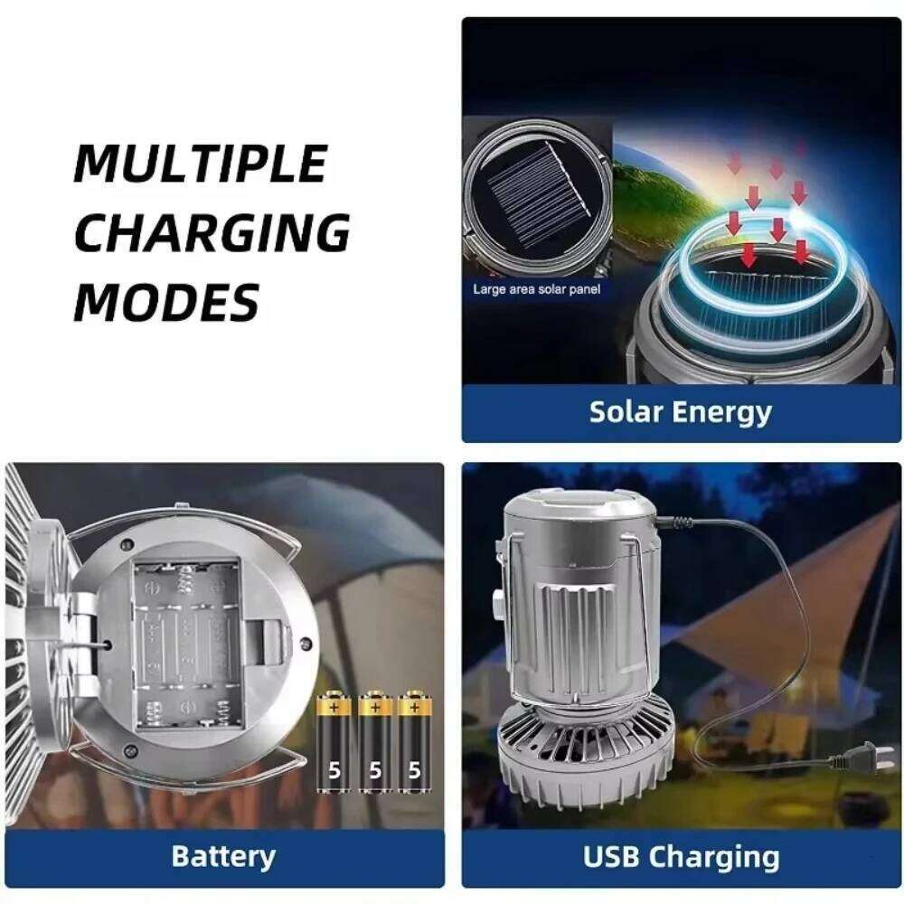 Multi functional Outdoor Lighting Solar Electric Fan Camping Emergency Light Portable LED Lights Power Bank S260302