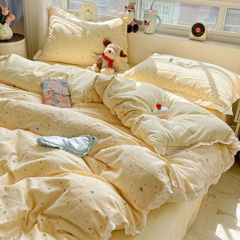 Cute INS Princess Bedding 2025 New Soft Cotton Lace Flat Sheet Twin Queen Size Duvet Pillowcase Bed Linens Set Girls W260302