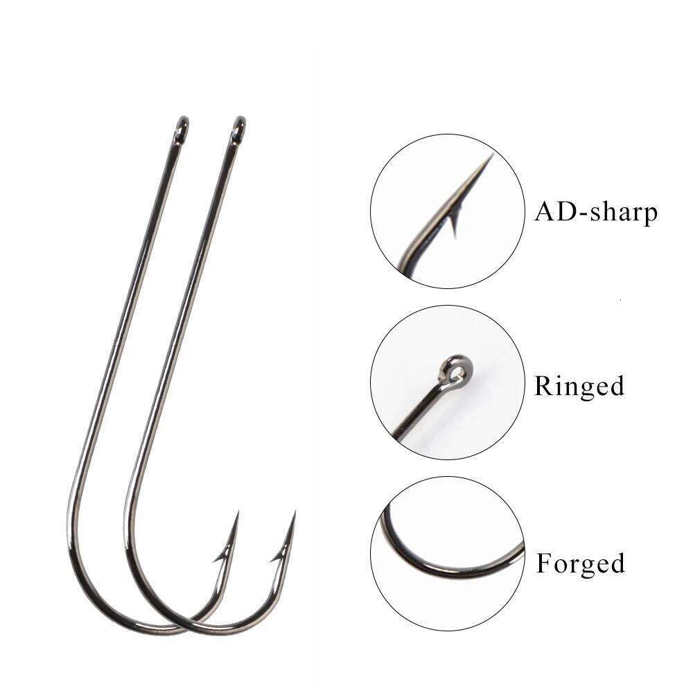 FTK 7-10PCS High Carbon Steel Hook ROUND 2#-18# Barbed Single Hooks With Eye Fishing Accessories Z260228
