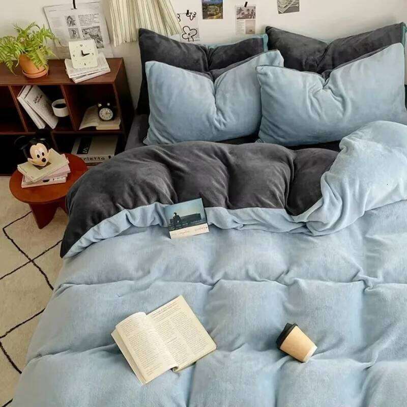 2024 New A-class High Weight Soft Warm Milk Velvet Double Series Bed Sheet with Four Piece and Single Duvet Set W260302